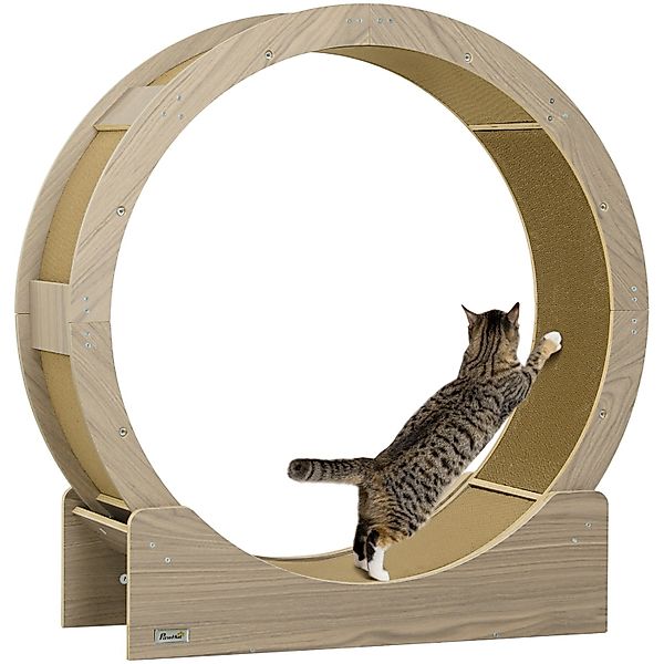 PawHut Katzenlaufrad Mehrschichtplatte Wellpapier Walnuss 91L x 33,5B x 94H günstig online kaufen
