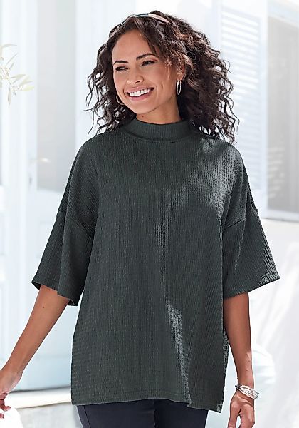 LASCANA Kurzarmshirt "mit Stehkragen", aus bügelfreier Crêpe-Qualität günstig online kaufen