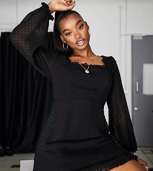 Missguided – Skater-Kleid in Schwarz aus genopptem Material mit Flatterärme günstig online kaufen