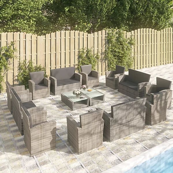 16-tlg. Garten-lounge-set Mit Auflagen Poly Rattan Grau günstig online kaufen