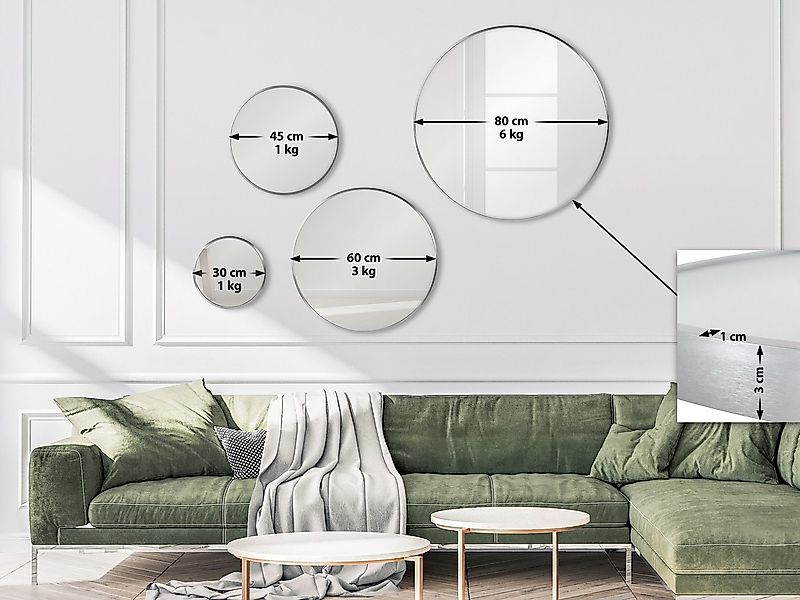 CLP Wandspiegel Elsie, Rund, Modern, 30 / 45 / 60 / 80 cm Metallrahmen günstig online kaufen