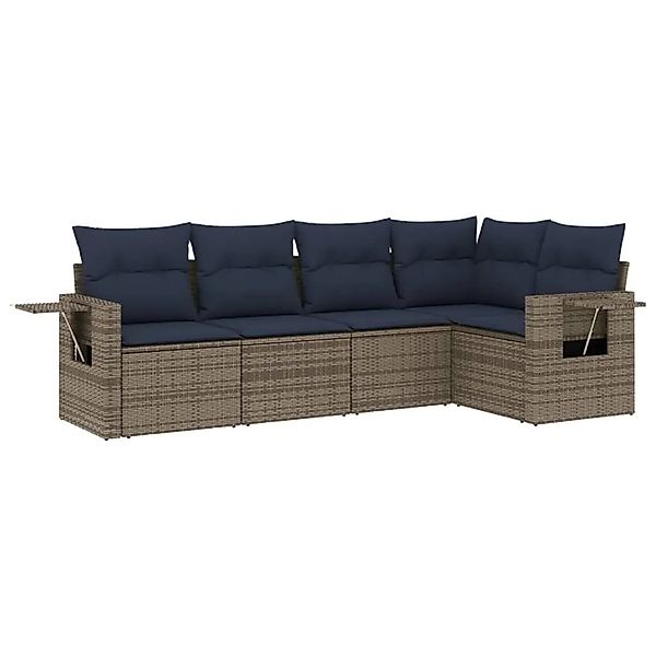 vidaXL 5-Tlg Gartensofa-Set mit Kissen Grau Polyrattan 3220130 günstig online kaufen