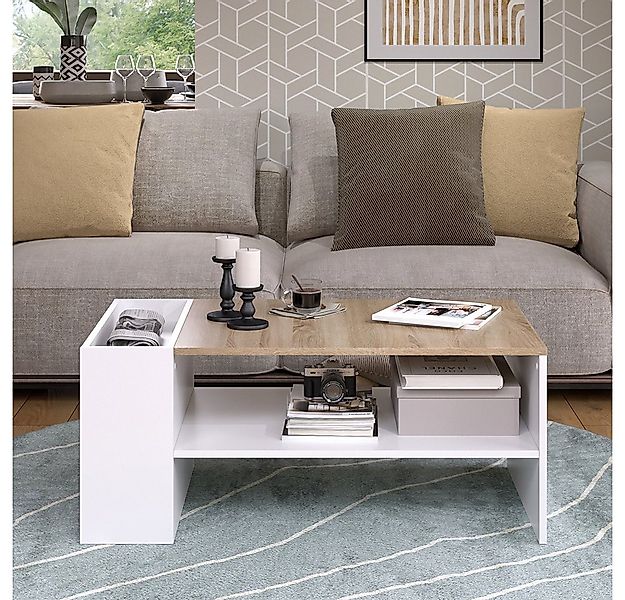 Vicco Couchtisch Wido, Weiß/Sonoma, 100 x 55 cm mit Regalen (1-St) günstig online kaufen