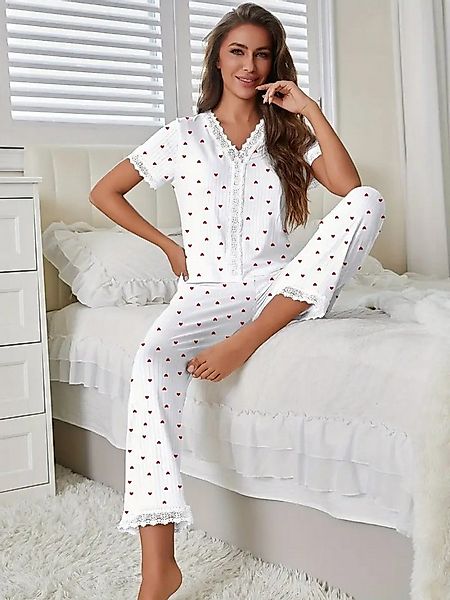 Elegant Love Pyjama Loungewear-Set mit Blumenmuster – bequemer Damen-Schlaf günstig online kaufen