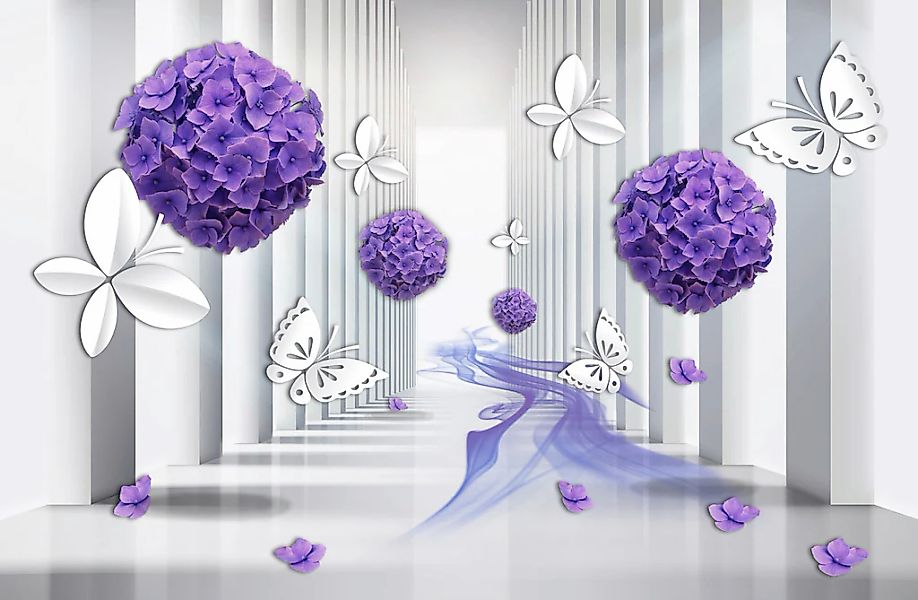Papermoon Fototapete "BLUMEN-ART DESIGN ABSTRAKT MUSTER KUNST SCHMETTERLING günstig online kaufen