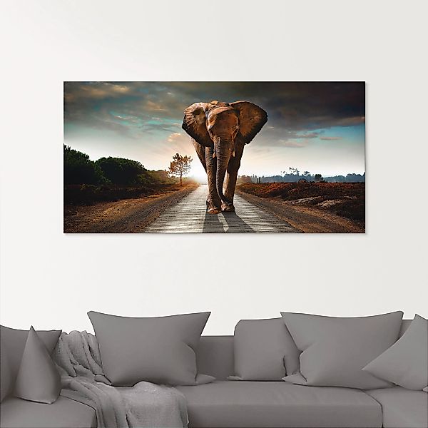 Artland Glasbild »Ein Elefant läuft auf der Straße«, Wildtiere, (1 St.), in günstig online kaufen