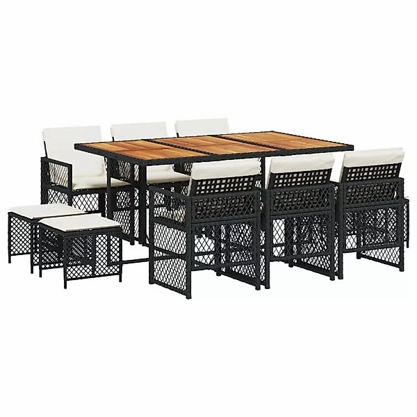 vidaXL 11-tlg Garten-Essgruppe mit Kissen Schwarz Poly Rattan Modell 56 günstig online kaufen