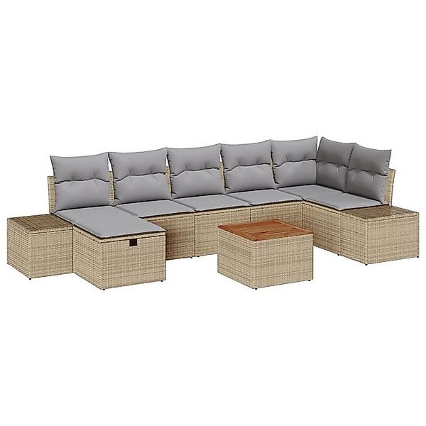 vidaXL Loungesofa 8-teiliges Garten-Sofa-Set mit Kissen Beige Poly-Rattan, günstig online kaufen