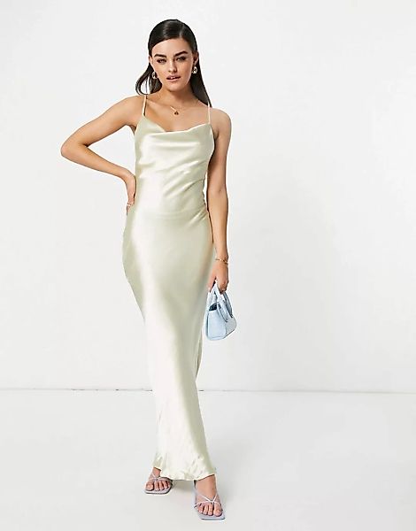 ASOS DESIGN – Maxi-Schlupfkleid aus hochglänzendem Satin in Austern-Weiß mi günstig online kaufen
