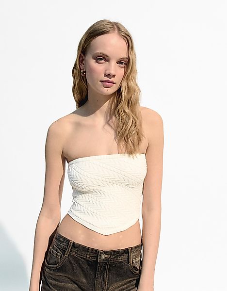 Bershka Bandeau-Top Mit Flechtmuster Damen L Rohweiß günstig online kaufen