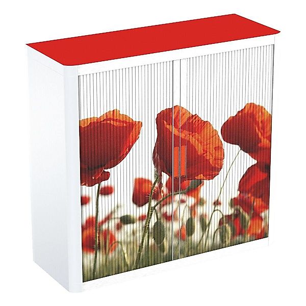 EASYOFFICE Rollladenschrank rote Blumen Lamellen gemustert, günstig online kaufen