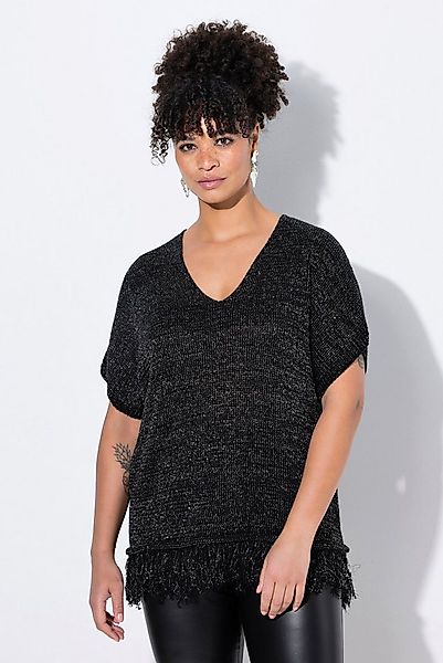 MIAMODA Strickpullover Strickshirt oversized Glitzer-Effekt Fransensaum günstig online kaufen