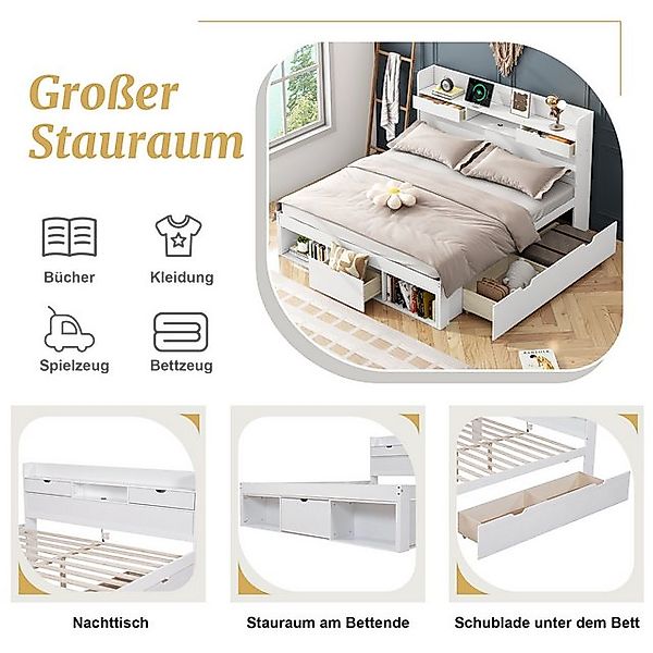 STILVORA Bettgestell 140×200 Jugendbett mit USB-port & Stauraum,Funktionsbe günstig online kaufen