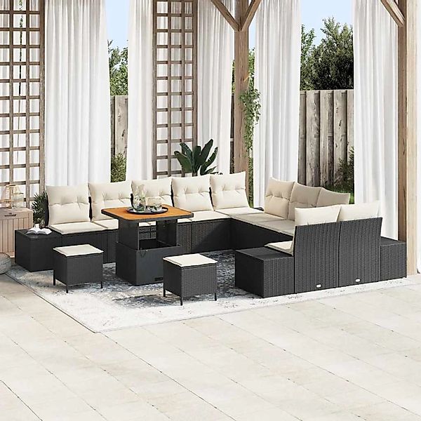 vidaXL Garten-Sofa-Set mit Kissen 13-Tlg Schwarz Poly Rattan 3362840 günstig online kaufen