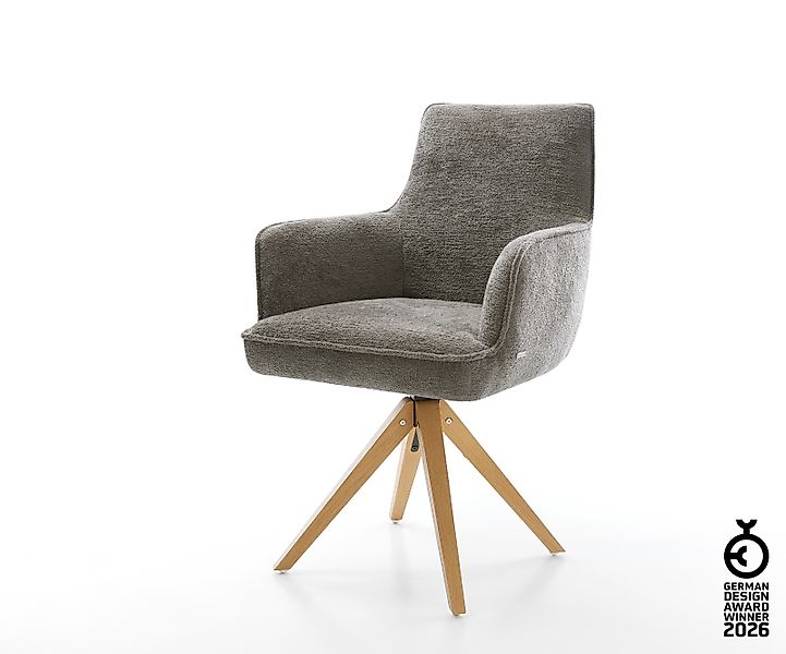 Drehstuhl Heira-Flex mit Armlehnen Bouclé Soft Schlamm Holzgestell kantig N günstig online kaufen