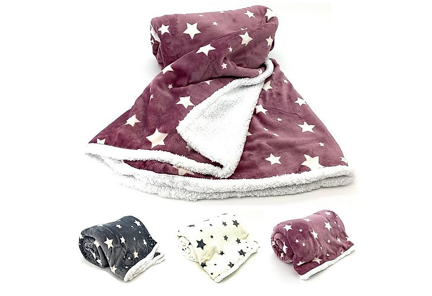Wohndecke Soft Flanell Sterne Kuscheldecke mit Sherpa Fell, heimtexland, So günstig online kaufen