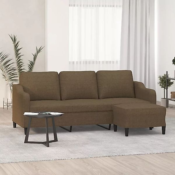 Vidaxl 3-sitzer-sofa Mit Hocker Braun 180 Cm Stoff günstig online kaufen