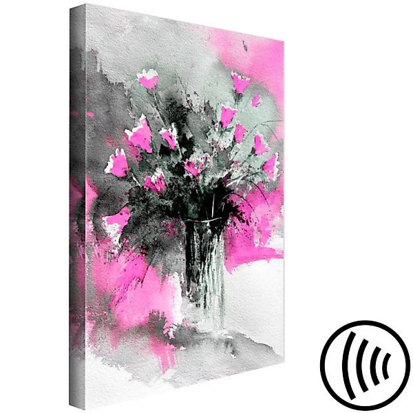 Leinwandbild Blumenstrauß in der Vase - Motiv mit Blumen in Grau-Rosa XXL günstig online kaufen