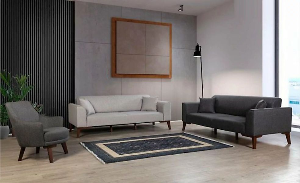 JVmoebel Sofa Sofagarnitur 3+3+1 Sitz Sofa Sessel Polster Stoff Grau Neu, 3 günstig online kaufen