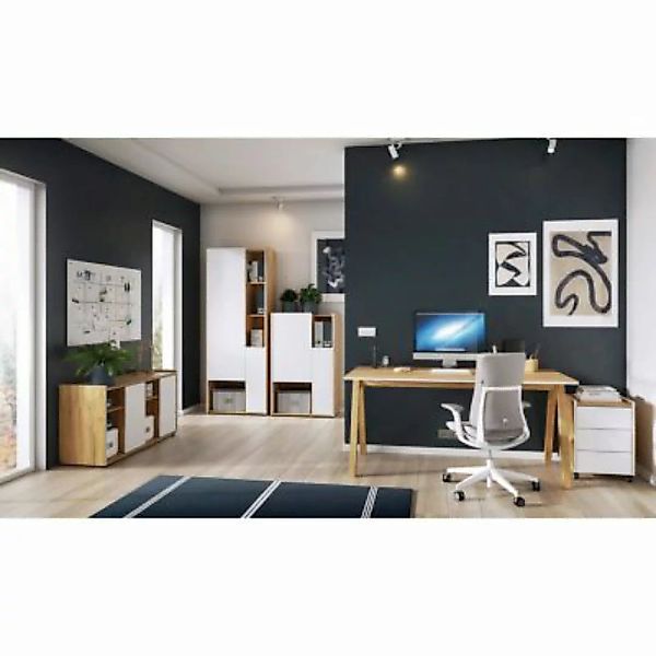 Lomadox Büromöbelset INDIO-01 in Navarra Eiche Nb. mit Fronten in Weiß brau günstig online kaufen