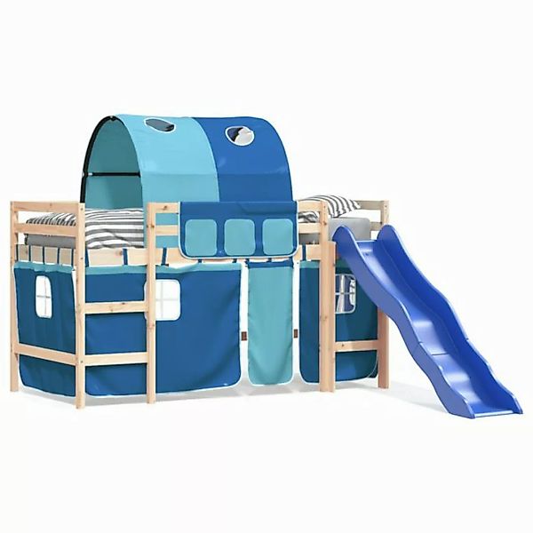 vidaXL Kinderbett Kinderhochbett mit Tunnel Blau 80x200 cm Massivholz Kiefe günstig online kaufen