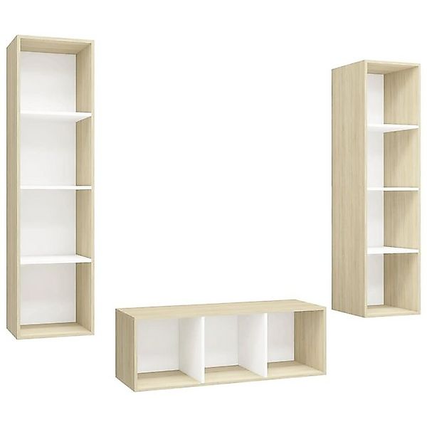 vidaXL TV-Schrank 3-tlg. TV-Schrank-Set Weiß Sonoma-Eiche Holzwerkstoff (1- günstig online kaufen