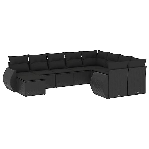 vidaXL 10-Tlg Garten-Sofagarnitur mit Kissen Schwarz Poly Rattan 3221854 günstig online kaufen