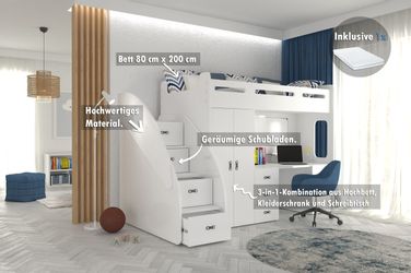 AJKmeble Hochbett Etagenbett 80x200cm mit Treppe, günstig online kaufen