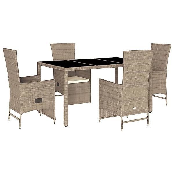 vidaXL 5-Tlg Garten-Essgruppe mit Kissen Beige Poly Rattan 3277575 günstig online kaufen