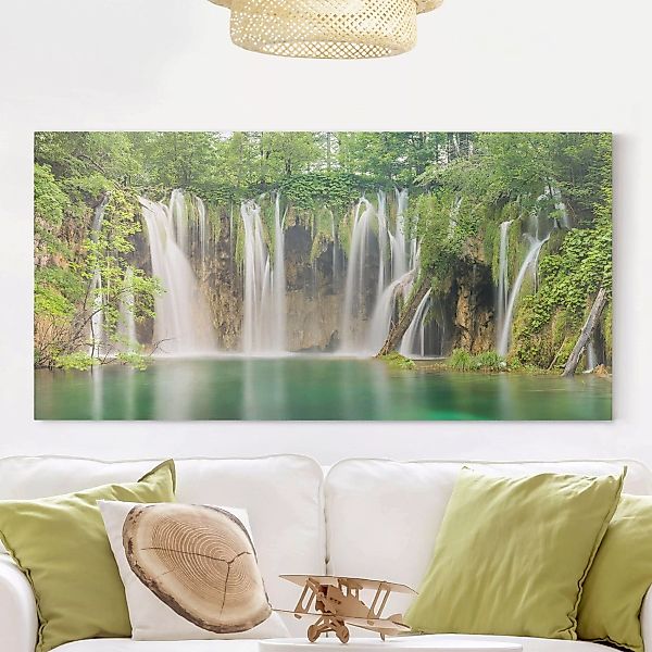 Leinwandbild Wasserfall - Querformat Wasserfall Plitvicer Seen günstig online kaufen