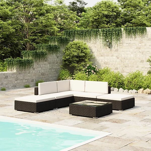 Vidaxl 6-tlg. Garten-lounge-set Mit Auflagen Poly Rattan Schwarz günstig online kaufen