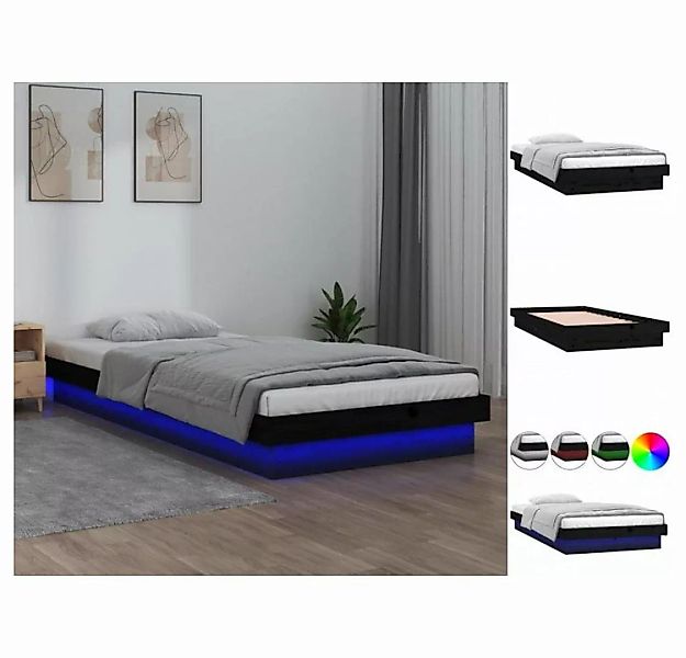 vidaXL Bettgestell Massivholzbett mit LEDs Schwarz 90x200 cm Bett Bettgeste günstig online kaufen
