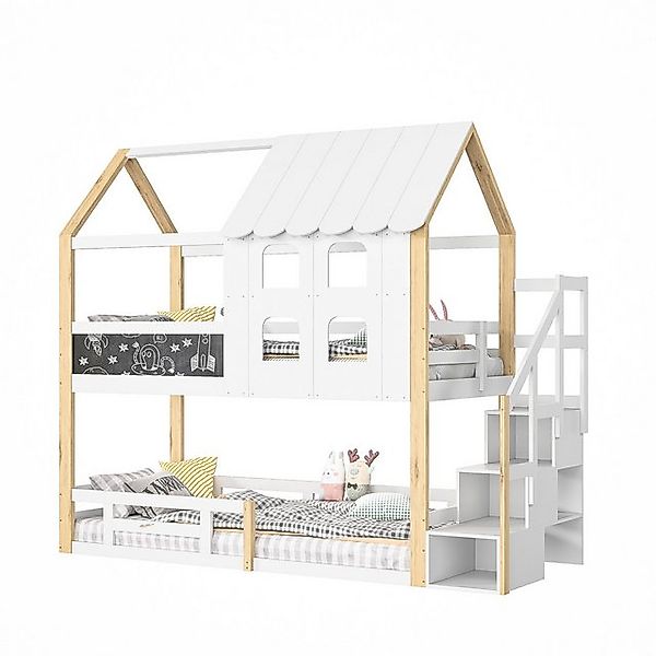 FUROKOY Etagenbett mit Treppe, Rausfallschutz und Holzlattenrost, Baumhaus günstig online kaufen