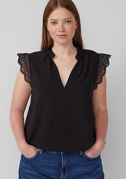 QS Langarmbluse Blusentop mit Spitzendetail Raffung günstig online kaufen