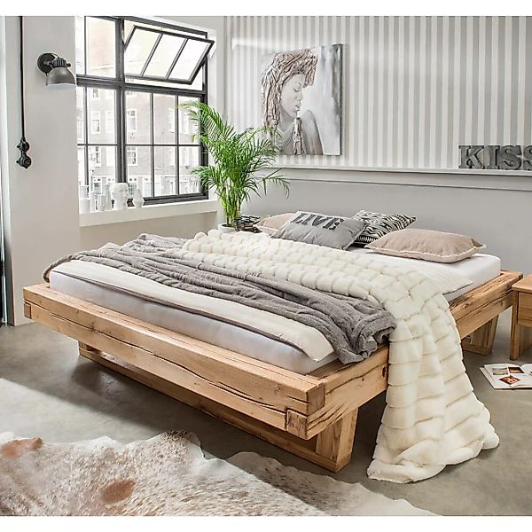 Massivholz Doppelbett, 160x200 cm, Eiche massiv, ohne Kopfteil, Massivholzk günstig online kaufen