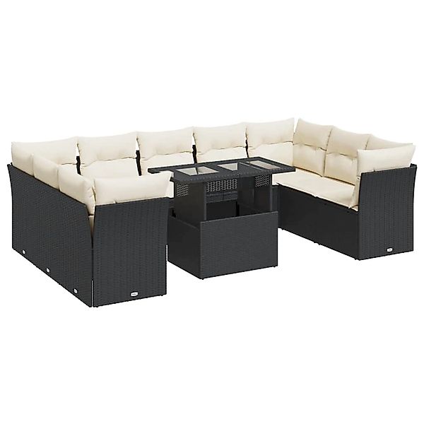 vidaXL 10-Tlg Garten-Sofagarnitur mit Kissen Schwarz Poly Rattan 3326217 günstig online kaufen
