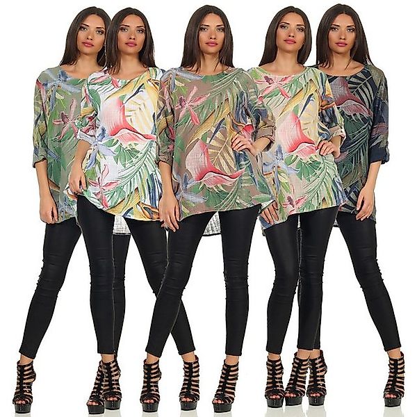 Mississhop Kurzarmshirt Damen-Bluse 100 % Baumwolle mit tropischem Print günstig online kaufen