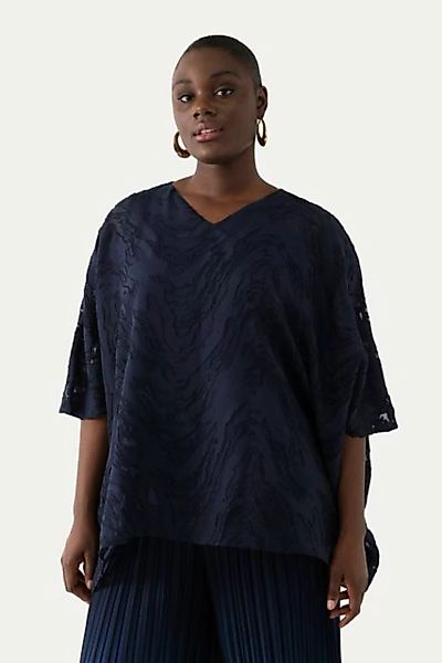 Ulla Popken Druckbluse Tunika Marmor-Design Oversized V-Ausschnitt günstig online kaufen