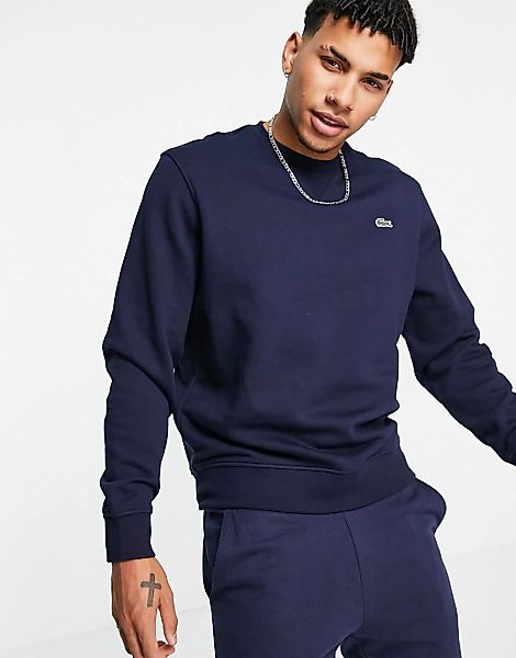 Lacoste – Basic-Sweatshirt mit Rundhalsausschnitt in Marine-Marineblau günstig online kaufen