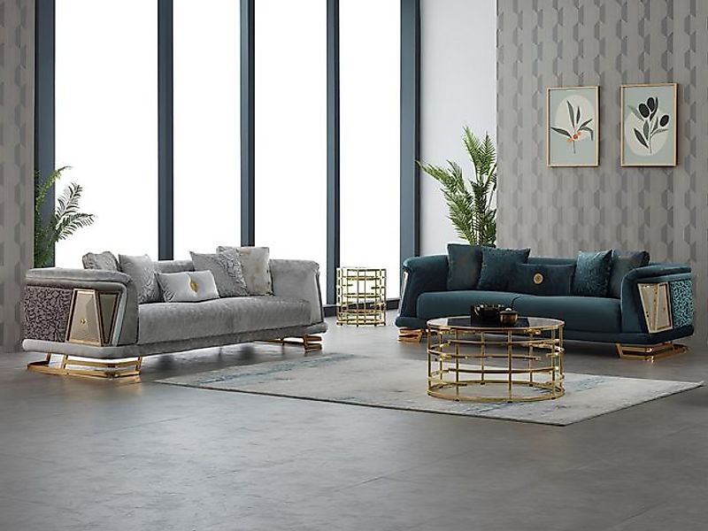JVmoebel Sofa Komplette Couchgarnitur Polstersofa Dreisitzer Stoffsofa Grau günstig online kaufen
