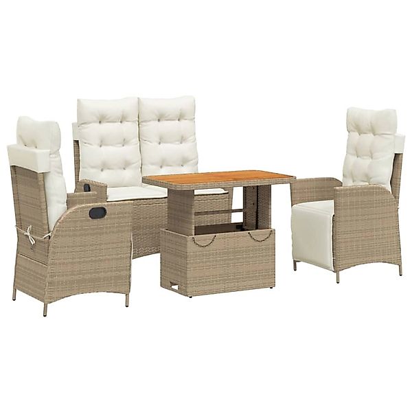 vidaXL 4-Tlg Garten-Essgruppe mit Kissen Beige Poly Rattan 3277480 günstig online kaufen