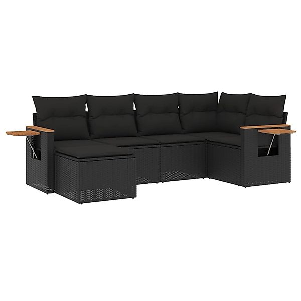 vidaXL 6-Tlg Garten-Sofagarnitur mit Kissen Schwarz Poly Rattan 3227014 günstig online kaufen
