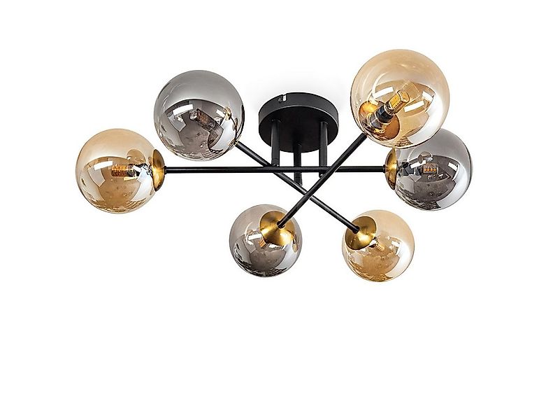 hofstein Deckenleuchte Deckenlampe, Metall/Glas in Schwarz/Gold/Bernsteinfa günstig online kaufen