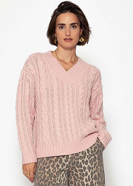 SASSYCLASSY Strickpullover Zopfstrickpullover mit V-Ausschnitt für Damen We günstig online kaufen