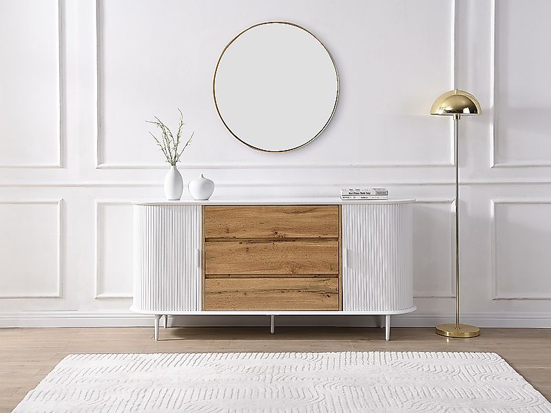 Sideboard mit 2 Schiebetüren & 3 Schubladen - MDF - Weiß & Holzfarben - VEL günstig online kaufen
