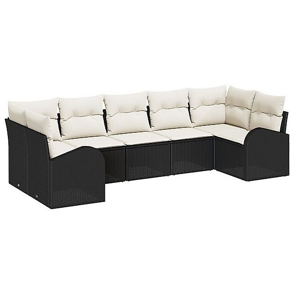 vidaXL Loungesofa Garten Sofa Set 7-teilig Schwarzer Rahmen mit cremigen Ki günstig online kaufen