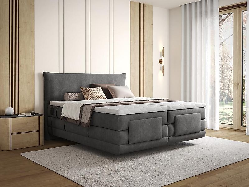 Komplettes Boxspring-Set mit Kopfteil + elektrisch verstellbare Lattenroste günstig online kaufen