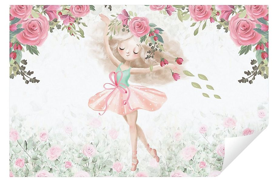 Wallarena Fototapete Kinderzimmer Mädchen Baby Ballerina Blumen Blätter Ros günstig online kaufen