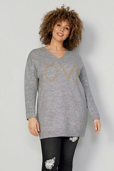 MIAMODA Strickpullover Long-Pullover LOVE Ripp-Langarm günstig online kaufen
