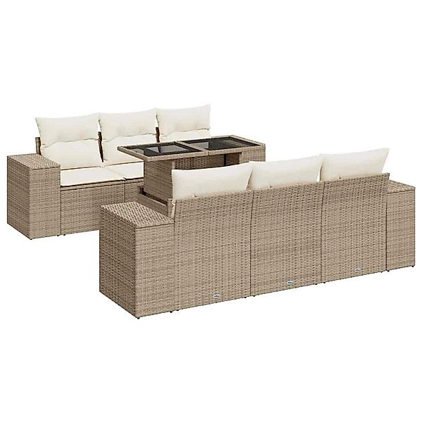 vidaXL 7-Tlg Garten-Sofagarnitur mit Kissen Beige Poly Rattan 3326739 günstig online kaufen